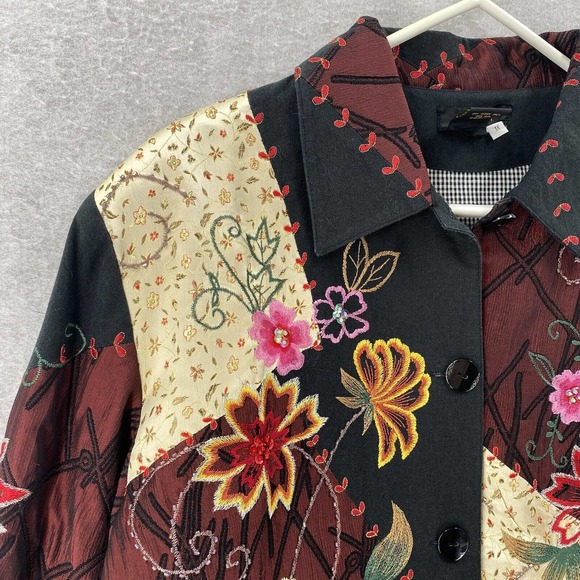 Bala Bala 100% SILK Blazer Jacket Womens 1X Art To Wear Embroidered Floral - Picture 7 of 15